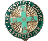 The Hospital Saving Association logo on an enamel badge