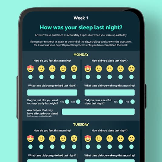 Screenshot of sleep diary