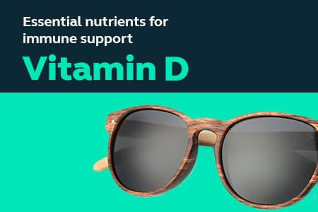 'Essential nutrients for immune support vitamin D' + a pair of sunglasses