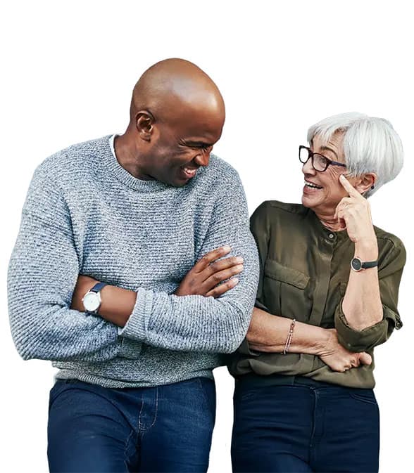 Man and women with glasses smiling